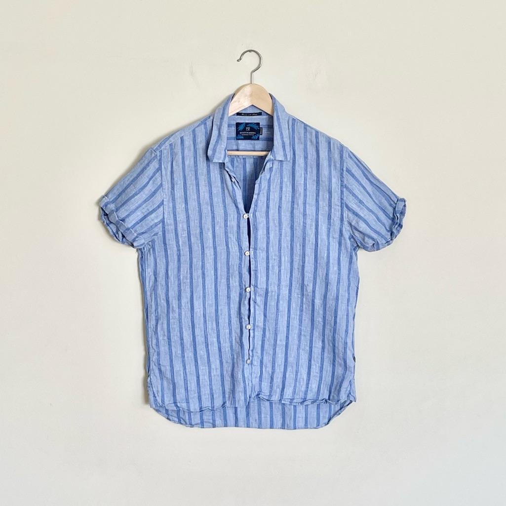 Scotch & Soda Linen Textured Stripe Blue Button Down Shirt Men’s Size Large